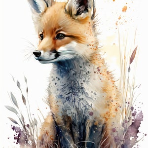 Baby Fox Water Color Painting, Housewarming Gift, Digital Art, Digital Print, Wall art, Cute Animal Painting, Fox Painting, Gift For Him