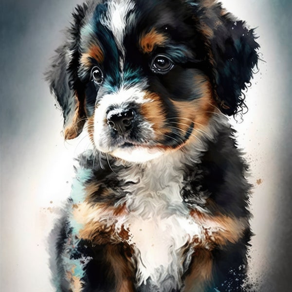Puppy Water Color Painting, Housewarming Gift, Digital Art, Digital Print, Wall Art, Cute Animal Painting, Gift For Her, Dog Painting