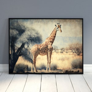 Giraffe Oil Painting Vintage Print, Vintage Art, Printable Art, Rustic Art, Ai Art, Ai Generated, Wall Art, Digital Print, Wall Decor