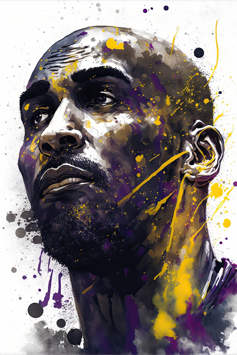 Kobe Bryant Water Color Portrait, Kobe Wall Art, Kobe Printable, Kobe Portrait, Gift For Him, Basketball Wall Art image 1