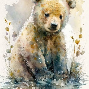 Funny Watercolor Teddy Bear Printable Art Print Instant Download Poster  Wildlife Gift Animals Wall Decor Nursery Animal Painting Colorful