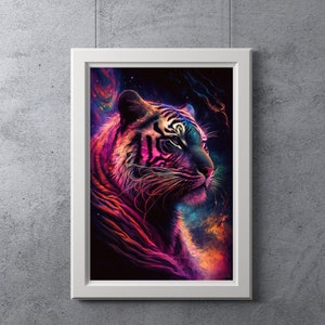 Psychedelic Tiger Oil Painting, Digital Art Print, Ai Generated, Wall Art, Digital Download, Printable, Home Decor, Housewarming Gift