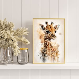 Baby Giraffe Water Color, Painting, Wall Art, Digital Art, Digital Print, Cute Animal Painting, Gift For Her, Giraffe Painting