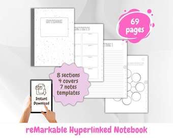 reMarkable 2 Hyperlinked Notebook | Easy Navigation through 8 sections | Simple Design, Modern Templates, Minimal Digital eInk Note taking