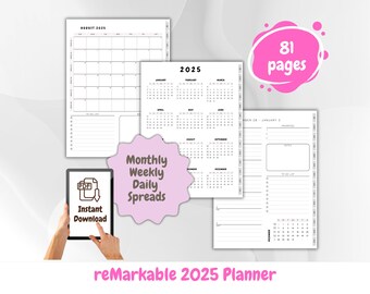 2025 reMarkable 2 Planner | Best Seller | Hyperlinked Digital Template | Monthly Weekly Daily To Do Lists Notes | PDF