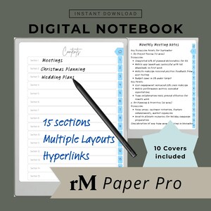 rM Paper Pro Hyperlinked Notebook 15 Sections | Digital Planner | Versatile Multi-Layout Template