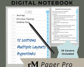 rM Paper Pro Hyperlinked Notebook 15 Sections | Digital Planner | Versatile Multi-Layout Template
