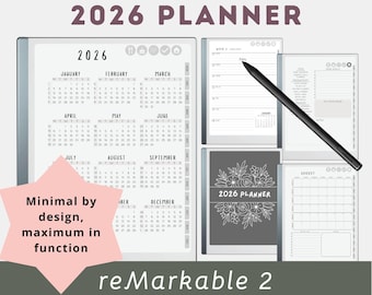 Digital Planner 2026 reMarkable 2 | 3 Styles Hyperlinked Top Toolbar Navigation | PDF