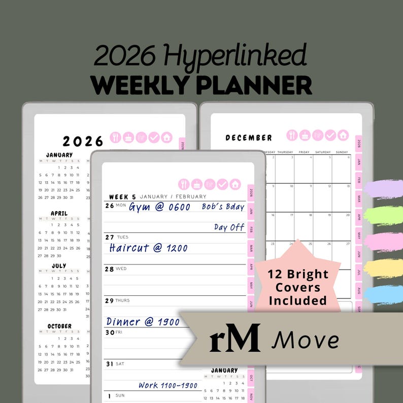 Remarkable Paper Pro Move Digital Planner 2026 | Hyperlinked Medium ...