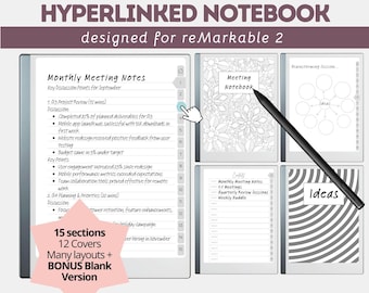 reMarkable Paper Pure Hyperlinked Notebook | 15 Section Versatile Anything Book Multiple Layouts + BONUS Blank Version Included | PDF