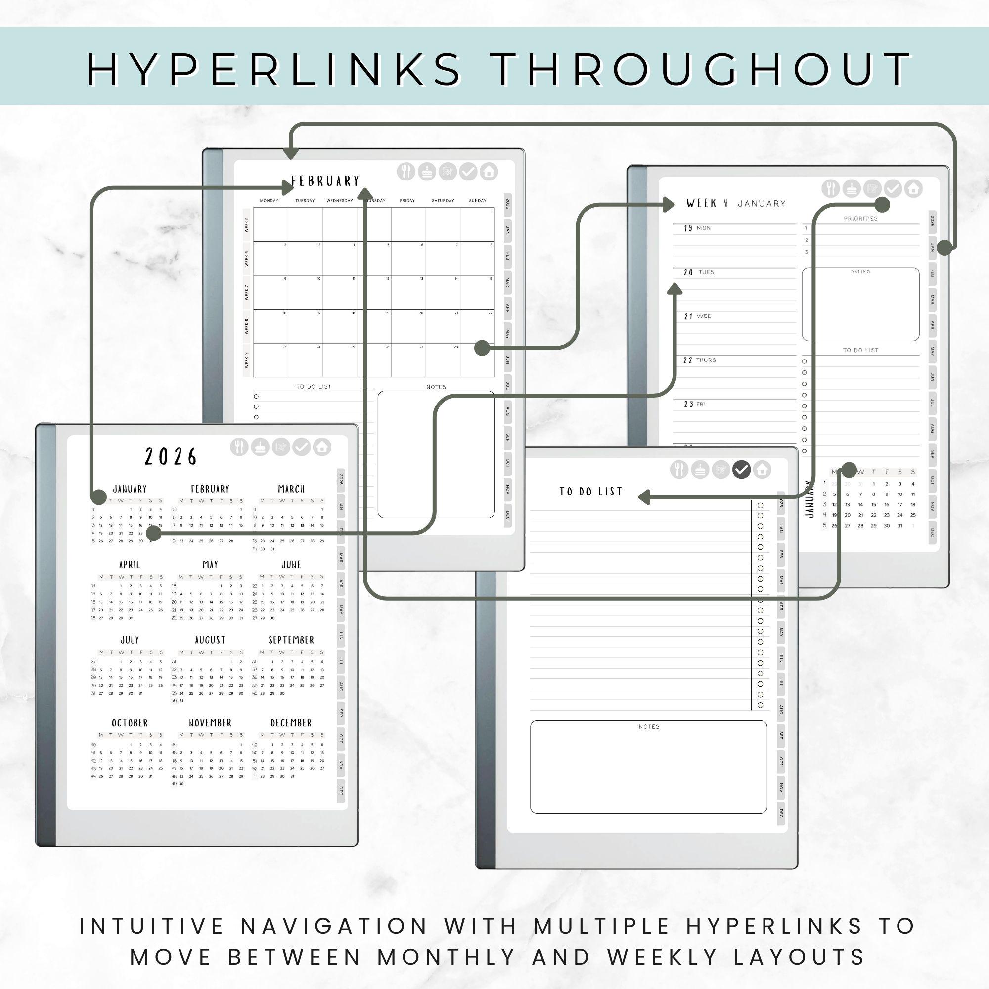 Remarkable Paper Pure Digital Planner 2026 | Hyperlinked Weekly Lined ...