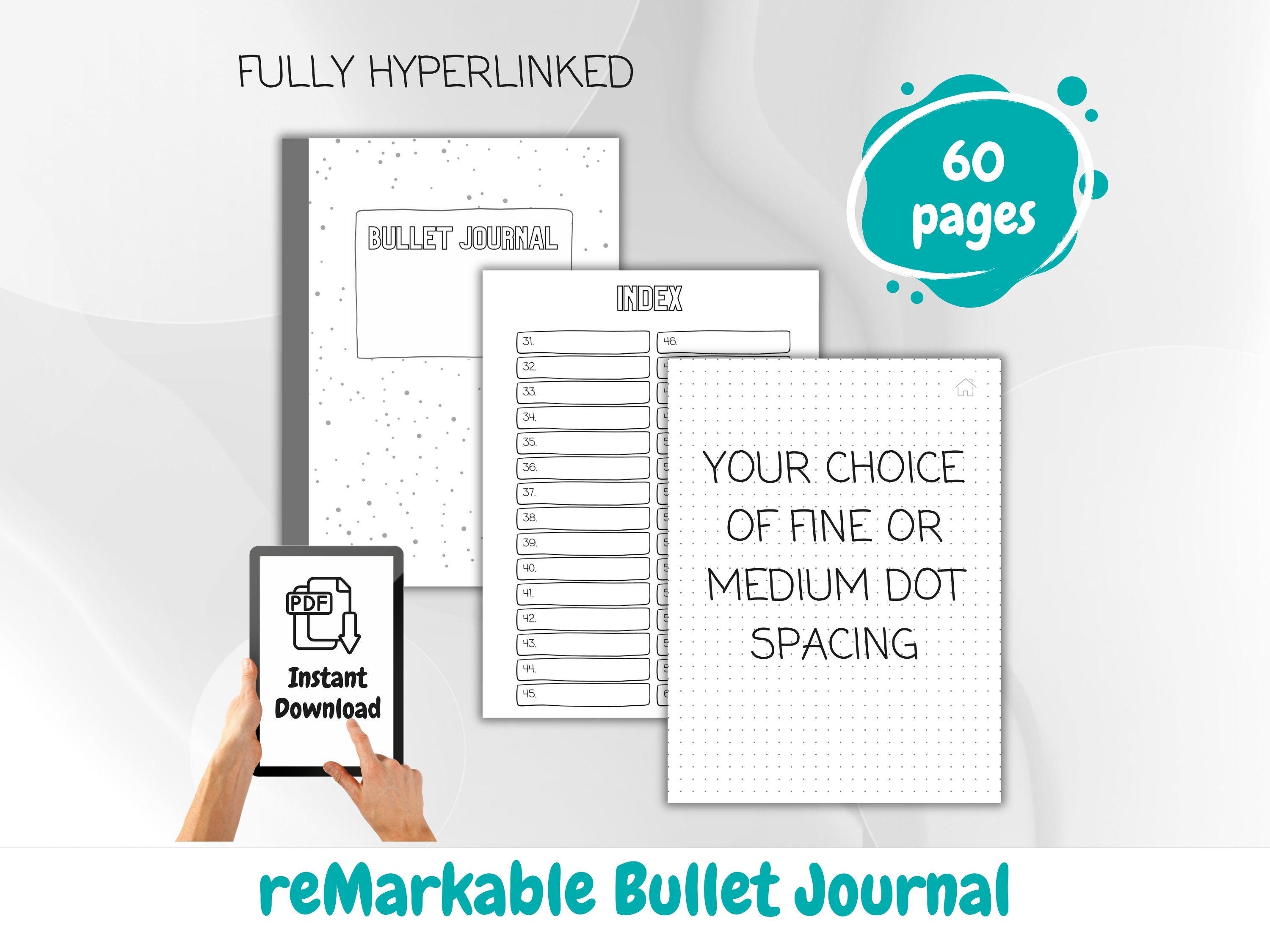 rM2 Digital Bullet Journal | Best Selling | 60 Pages, 4 Cover Options, Fine & Medium Dot Grid, Simple Design, reMarkable eink tablet