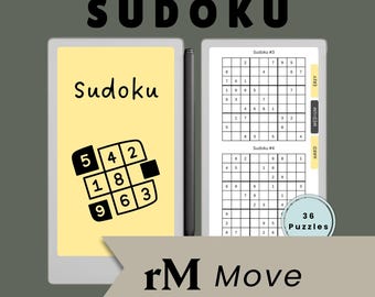 reMarkable Paper Pro Move Sudoku | 36 Puzzles Hyperlinked Template | Easy Medium Hard PDF