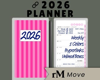 Price Reduced! reMarkable Paper Pro Move 2026 Planner Calendar Hyperlinked