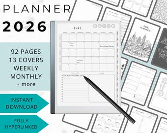 2026 rM2 Digital Planner: Hyperlinked Weekly & Monthly + BONUS 2025 reMarkable eInk Planner