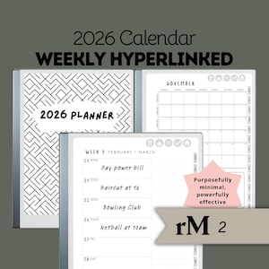 Digital Planner 2026 reMarkable 1 & 2 | Weekly Unlined Boxes Lined Notes | Hyperlinked PDF