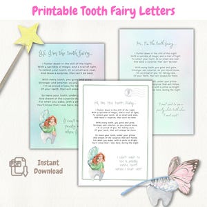Kit imprimible del Hada de los Dientes / Primer Diente / Cartas de presentación, advertencia y recibo / 3 diseños mágicos / Descarga digital instantánea
