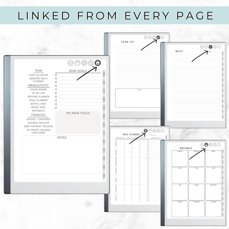2026 Hyperlinked Planner for Remarkable 1 and 2 | Weekly Blank Boxes ...
