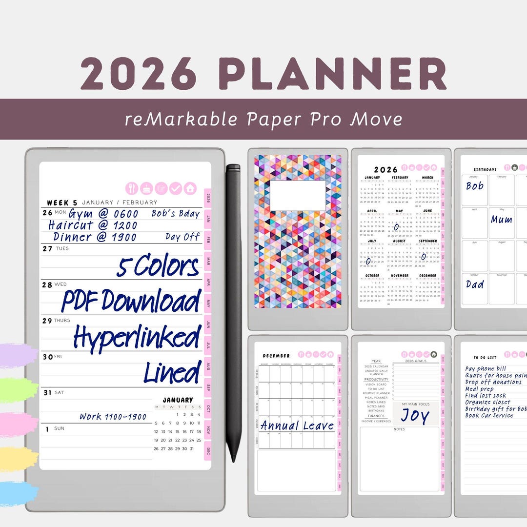ON SALE! 2026 Digital Planner Remarkable Paper Pro Move | Medium-lined ...