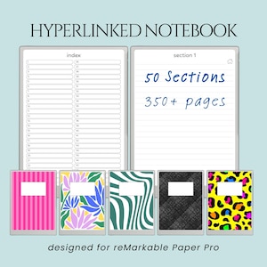 Professional 50 Section Notebook reMarkable Paper Pro | Hyperlinked Template Organizer | PDF