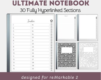 reMarkable 2 Ultimate Notebook | 30 Section Fully Hyperlinked Template