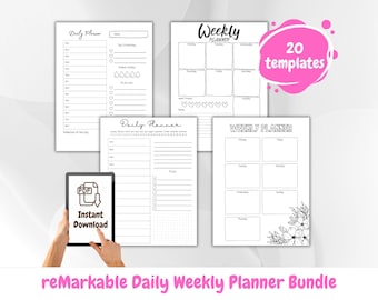 reMarkable 2 Daily & Weekly Planner Templates | Productivity Pack | Digital PDF | e-Ink Optimized | Instant Download