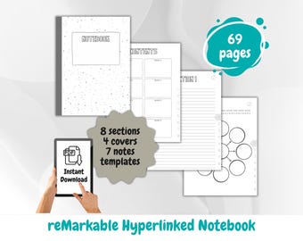 reMarkable 2 Hyperlinked Notebook: 8 Sections, Modern Templates (Digital Download)