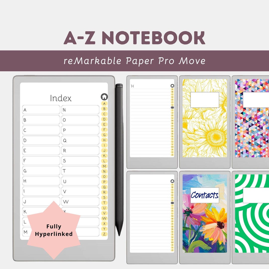 A-Z Alphabetical Hyperlinked Notebook | Remarkable Paper Pro Move ...