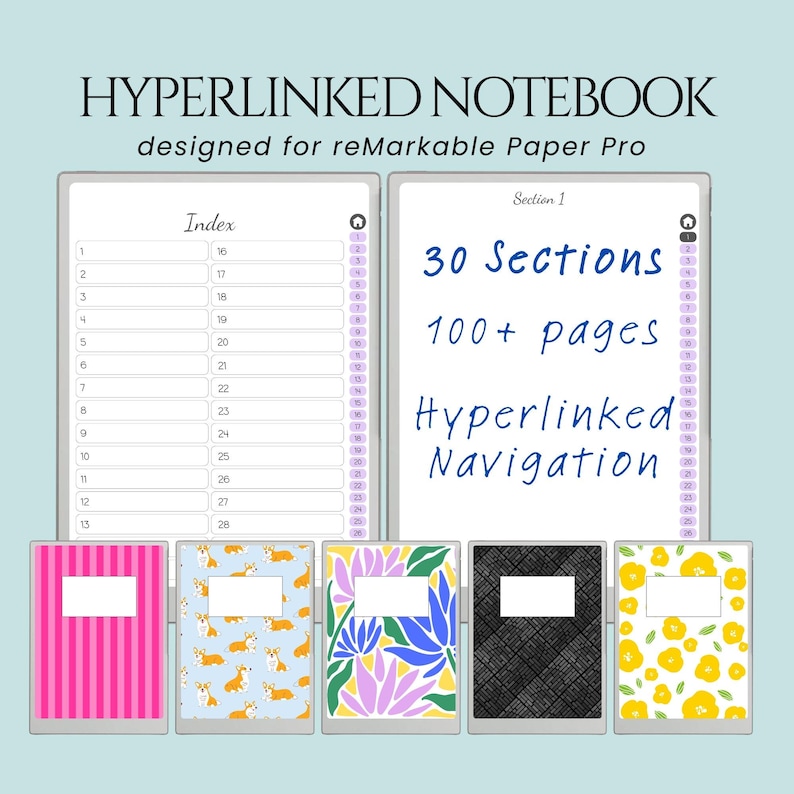 reMarkable Paper Pro Notebook PDF | 30 Section Hyperlinked Index | Clickable Navigation Digital Planner | Instant Download image 1
