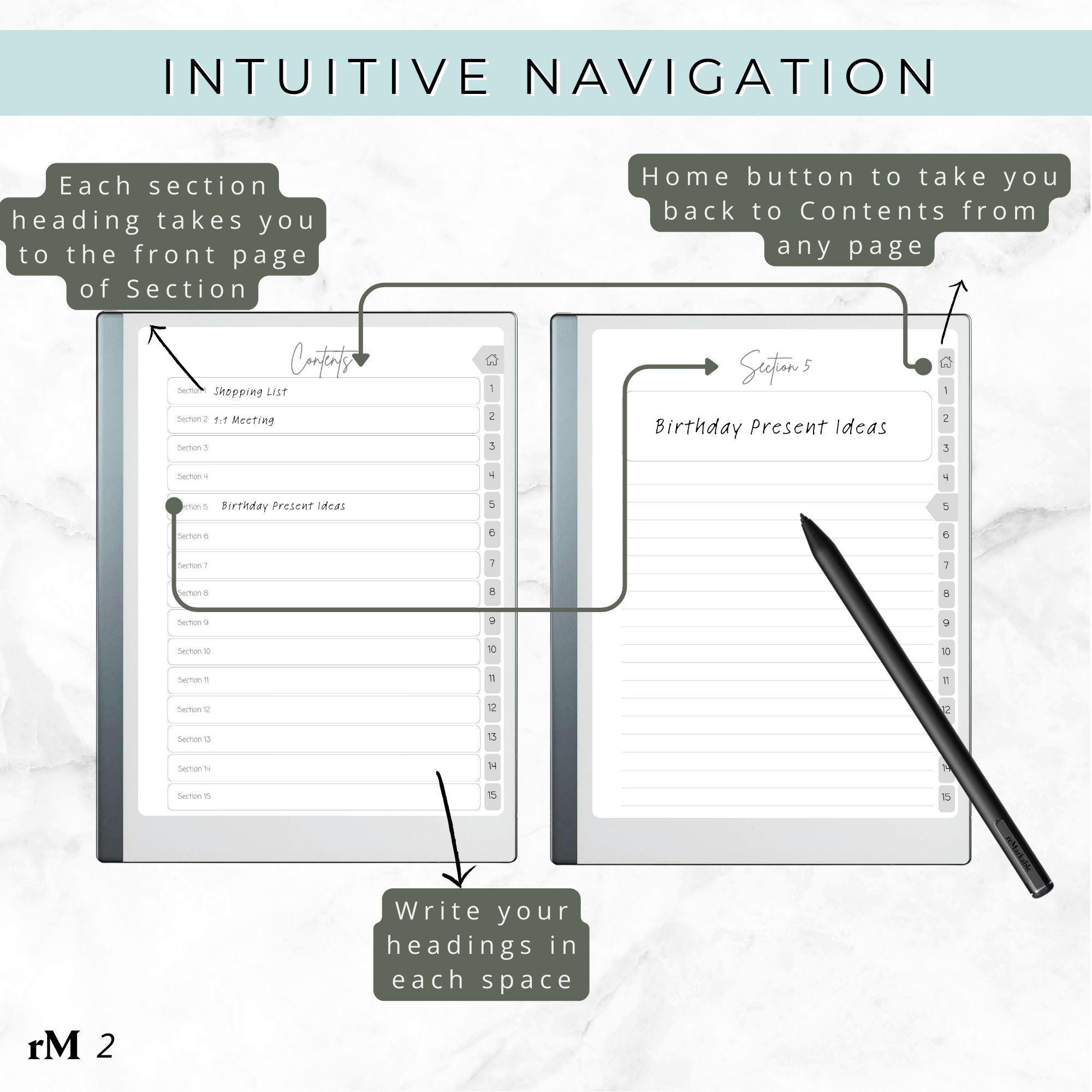Remarkable Paper Pure Hyperlinked Notebook | 15 Section Versatile ...