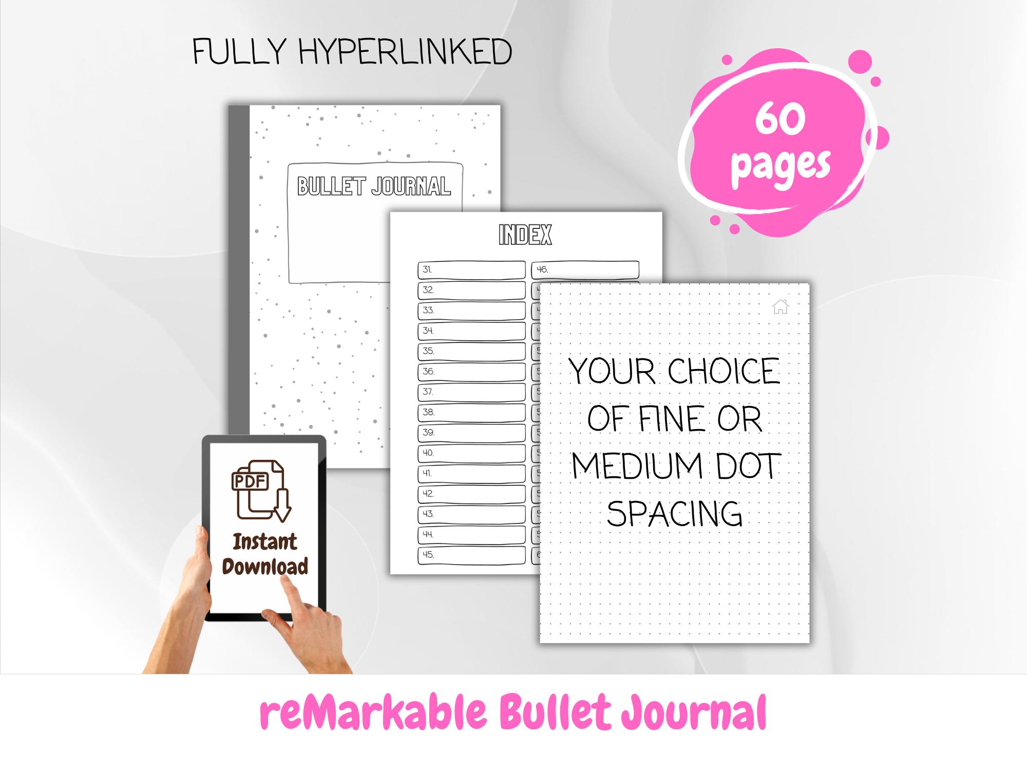 rM2 Digital Bullet Journal | Best Selling | 60 Pages, 4 Cover Options, Fine & Medium Dot Grid, Simple Design, reMarkable eink tablet