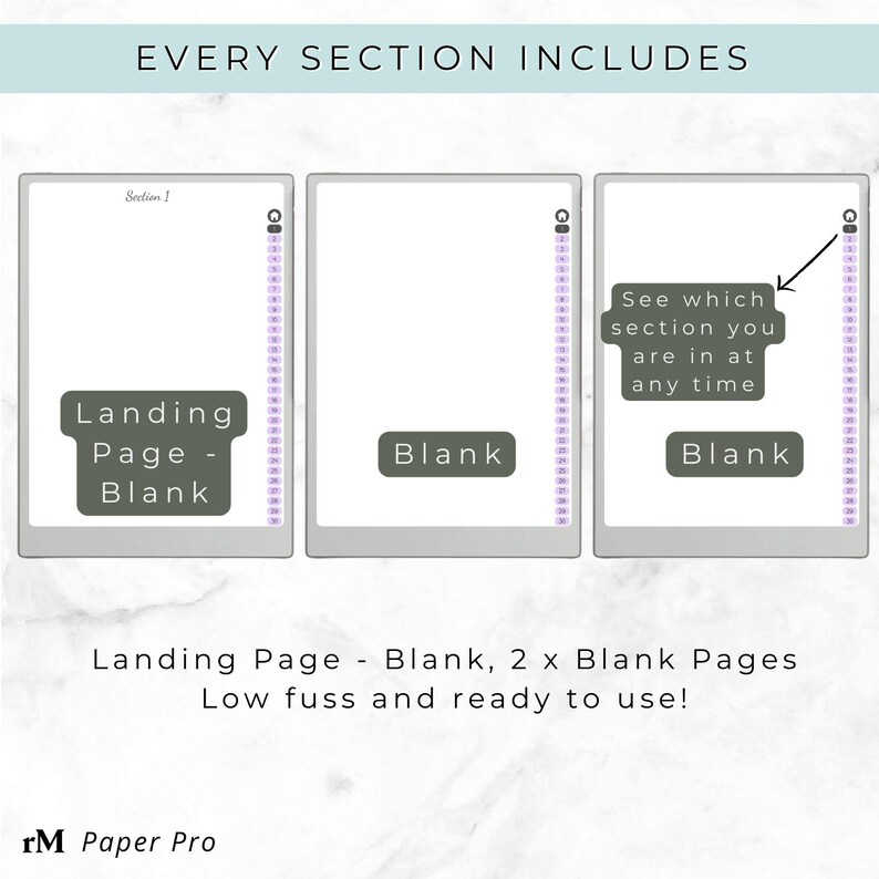 reMarkable Paper Pro Notebook PDF | 30 Section Hyperlinked Index | Clickable Navigation Digital Planner | Instant Download image 3