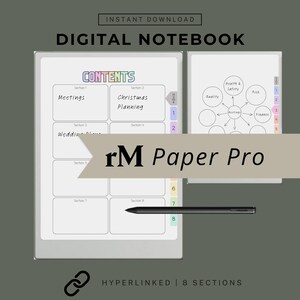 Hyperlinked Digital Notebook 8 Sections reMarkable Paper Pro | Multi-Layout Template | Versatile Planner Organizer