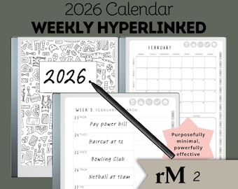 BESTSELLER 2026 Hyperlinked Planner for reMarkable 2 | Weekly Lined To-Do Priority Notes | PDF Template