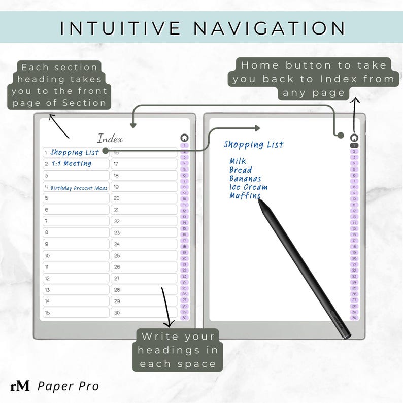 reMarkable Paper Pro Notebook PDF | 30 Section Hyperlinked Index | Clickable Navigation Digital Planner | Instant Download image 2