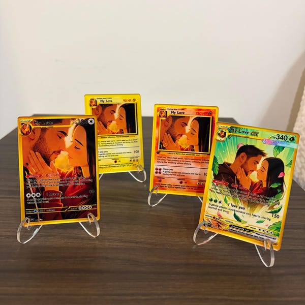 Custom Pokemon Couple Card – Personalized Valentine’s & Anniversary Gift – Trading Card Style Love Portrait