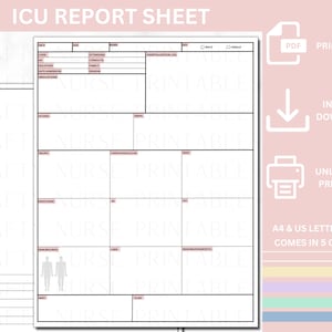 ICU Report Sheet, Nurse Report Sheet, Nursing Report Sheet, RN Report Sheet, Med Sure Nurse Report Sheet, Nurse Brain Sheet, Nurse Printable