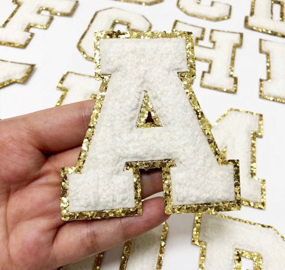 White 3 Chenille letters, iron on chenille letters, glue on chenille  letters