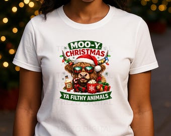Funny Highland Cow PNG, Plaid Christmas Cow with Cocoa (Digital Download)