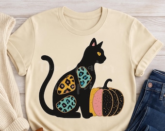 Cat Halloween PNG Bundle: Leopard Print & Pumpkin (Digital Download