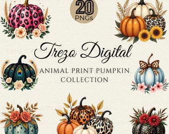 Animal Print Pumpkin Clipart: Leopard, Cheetah, Zebra (PNG Digital Download)