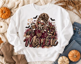Mombie Halloween PNG, Burgundy Tiger Print Skeleton Mom Design, Spooky Mom Sublimation Download