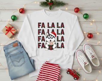 Husky Christmas PNG, Plaid, Puppy with Cocoa (Digital Download)