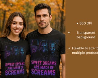Horror Halloween PNG: Freddy, Jason, Nun - Sweet Dreams Design (300 DPI Digital Download