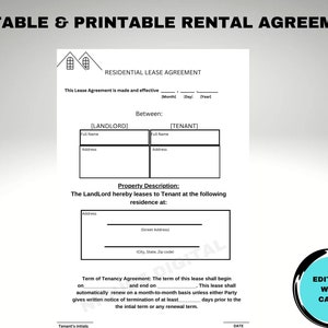 Contrat de location de base simplifié, imprimable et modifiable sur Canva, contrat de location résidentiel
