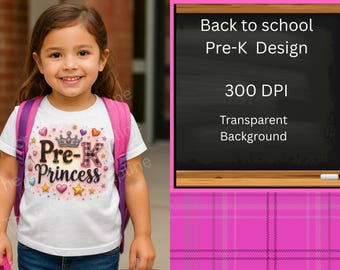 Pre-K Princess PNG: Back to School Girl's Digital Design (300 DPI)