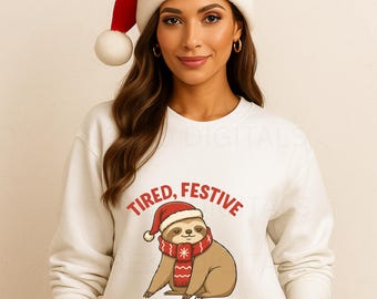 Christmas Sloth PNG, Funny Holiday Design (Instant Download)