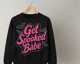 Retro Spooky Babe Halloween PNG: Pink Shirt Design (Digital Download)