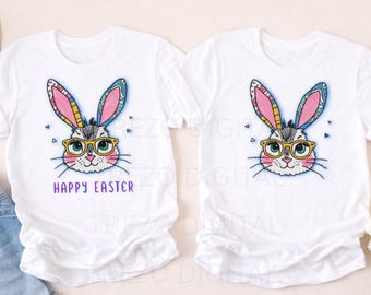 Easter Bunny PNG, Pastel Rabbit Sublimation Design, Glasses Graphic (Digital Download)