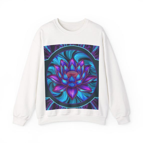 Trippy Blue Lotus Crewneck Sweatshirt Psychedelic Unisex Jumper